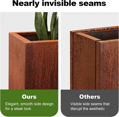 Large Corten Steel Planter Box Outdoor, 30" H x 34" W x 10" D,Tall Rectangular Metal Rusted Planters with Grow Bag,Naturally Rusting Steel Flower Pot,Rustic Décor for Patio,Garden,Deck,Backyard