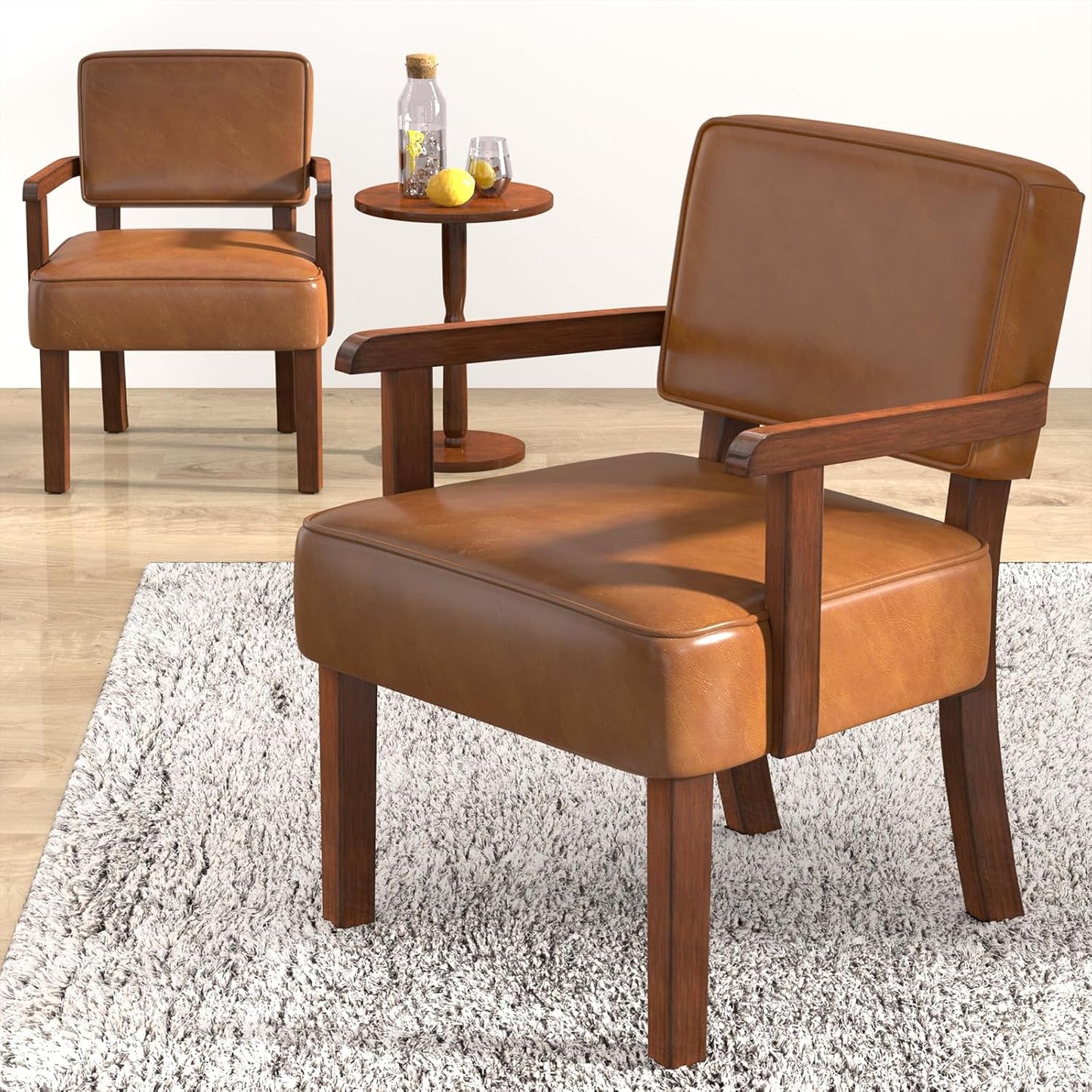 Accent Chair, PU Leather Living Room Chairs Oversize with Soft Seat and Armrests for Living Room Dinning Room Bedroom Reading Room Waiting Room