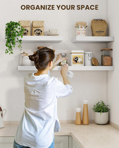 Marsmiles 31.5" Floating Shelves for Wall, Wooden Shelves with Invisible Brackets Set of 2, Rustic Farmhouse Wall Mounted Shelf for Kitchen Bathroom Living Room Study, White