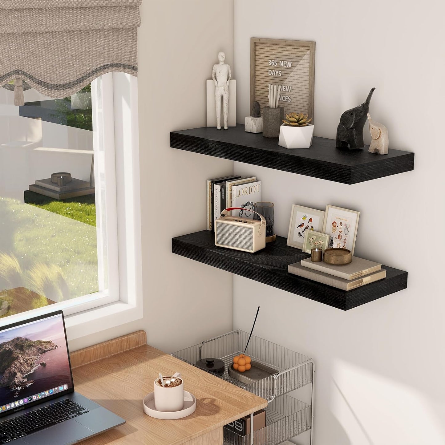 Fun Memories 30 Inch Floating Shelves Black, 12 Inch Deep Floating Shelf for Books, 30 x 12 x 2 Deep & Thicked Wall Shelves for Bathroom, Living Room, Kitchen, Set of 1