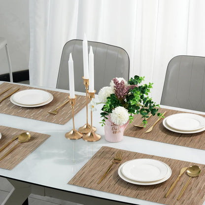 Placemats Set of 8，Non-Slip PVC Weave Table Mats Easy to Clean，Heat Resistant Place Mats for Kitchen Dining Table Decoration Indoor Outdoor，Light Brown