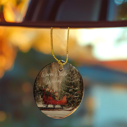 Vintage Rustic Christmas Ceramic Ornament Gifts, Farmhouse Winter Snowy Christmas Sleigh Decorative Hanging Ornaments for Xmas Tree Holiday Party Decoration, Winter Xmas Tree Decorations