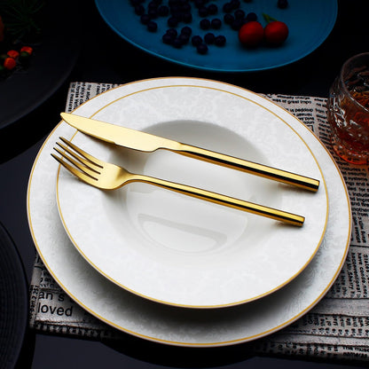 24 Piece Silverware Set For 6 Gold Heavy duty 18/10 Stainless Steel Flatware Set Modern Design Knife/Fork/Spoon Mirror Polished Dishwasher Safe Cutlery Set with Gifts