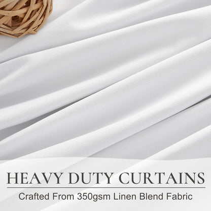 Unique Bright White Blackout Linen 92 Inch Curtains 2 Panels Set for Kids Room / Nursery, Rustic Farmhouse Pinch Pleated Insulated Drapes Room Darkening Privacy Burg for 90 - 92 Inches Large Windows