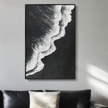 Framed Black and White Abstract Beach Canvas Wall Art, Modern Minimalist Art Prints Paintings Artwork for Walls, Ocean Wave Pictures for Living Room Dining Room Bedroom Bathroom Wall Decor 24x36 In