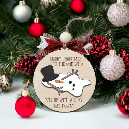 Funny Christmas Ornament – Snowman Meltdown Quote Wooden Round Tree Decoration, Hilarious Gift for Wife Husband Friends, White Elephant & Secret Santa Gift Exchange Holiday Ornament