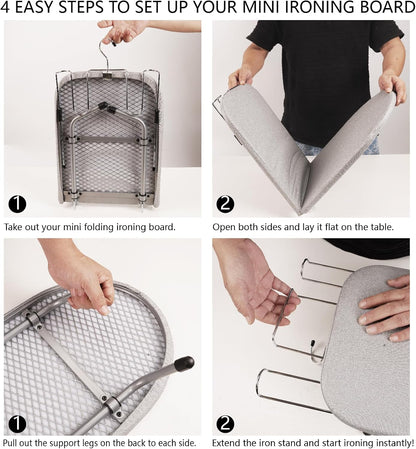 Metal Tabletop Ironing Board with Iron Rest, Portable Ironing Board Small with Heat Resistant Cotton Cover, Mini Iron Board for Small Space and Travel, 32 x 12 Inch (Black)