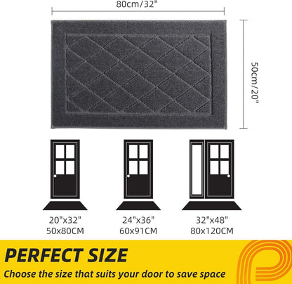 JSEI Dirt Trapper Door Mat 20"x32", Non-Slip Washable Entryway Mats, Dog Door Mat, Stain Resistant and Absorbent Floor Mats, Low Profile Welcome Mat for Front Back Door, Dark Grey