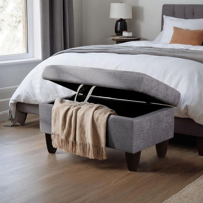 Ottoman Rectangular Storage Ottoman Bench, Flannel Footrest Stool Footstool with Lid for Living Room, Bedroom, Entryway, Gray, 28.5"x19"x17.5"