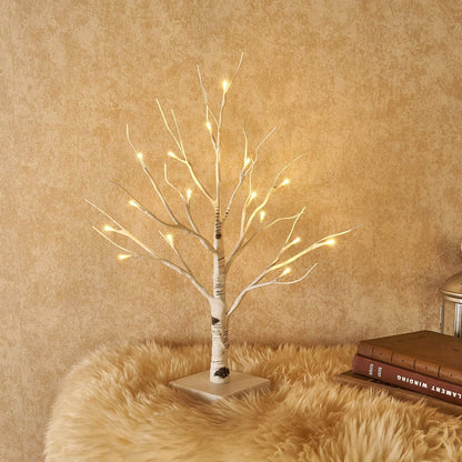 Hairui Lighted Easter Tree with Timer, Tabletop Birch Tree with Lights 18IN 24 LED for Fireplace, Mantle Party Decoration
