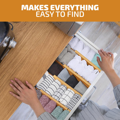 Bambüsi 4-Pack Drawer Divider - 2.6" High, 16" to 22" Adjustable Bamboo Drawer Organizers for