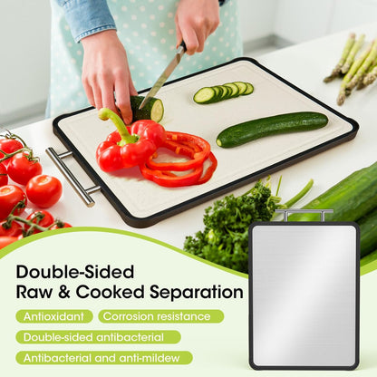 Dishwasher Safe 316 Stainless Steel Cutting Board for kitchen, Double-Sided Pure 316/Wheat Straw PP, Scratch-Resistant Chopping Board with Juice Groove&Grinding Area, Easy to Clean Large Size 16"*11"