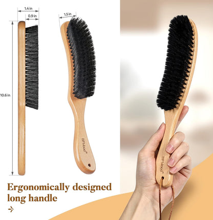 BFWood Clothes Brush - Boar Bristle Hat Brush Lint Brush for Suits, Cashmere, Wool, Velvet, Suede and Pet Hair - Large Beech Handle