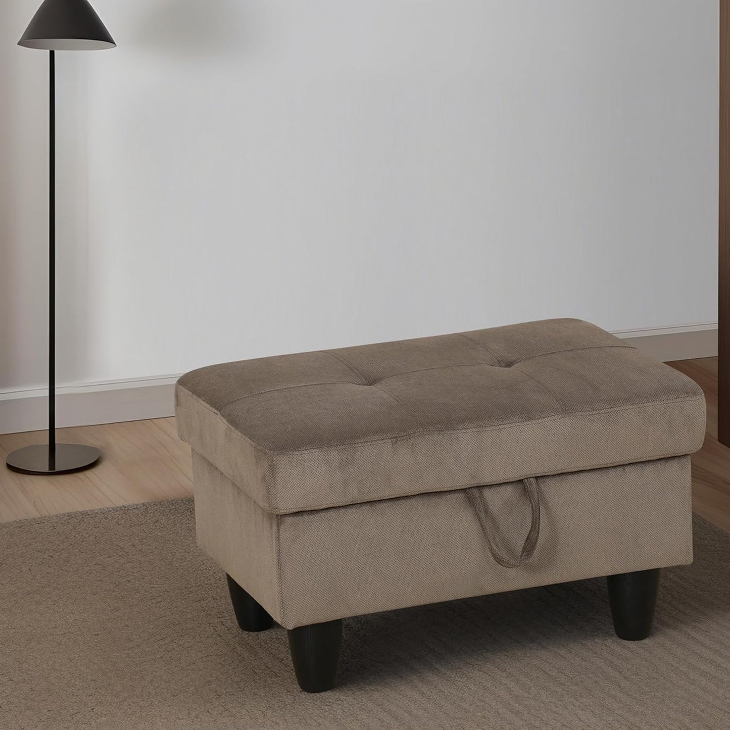 Ottoman Rectangular Storage Ottoman Bench, Flannel Footrest Stool Footstool with Lid for Living Room, Bedroom, Entryway, Brown, 28.5"x19"x17.5"