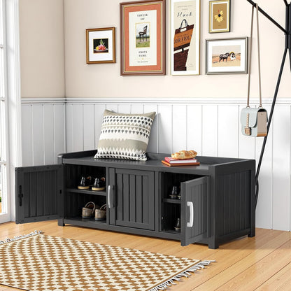 ROJIK Shoe Cabinet Waterproof UV-Resistant,Storage Bench Indoor Outdoor with Adjustable Shelves,for Entryway Bedroom,Hallway,Living Room(3 Door,Black)