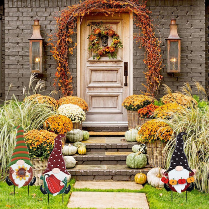 YEAHOME Fall Decorations for Home Outdoor, 3 Pack Gnomes Decorative Garden Stakes for Fall Decor, Autumn Metal Yard Signs for Outside Garden Lawn Porch Thanksgiving Decorations