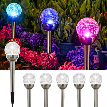 GIGALUMI Solar Outdoor, Cracked Glass Ball Solar Garden Lights, Color Changing Lights Outdoor,Garden LED for Path, Patio, Yard, 6 Pack Pathway