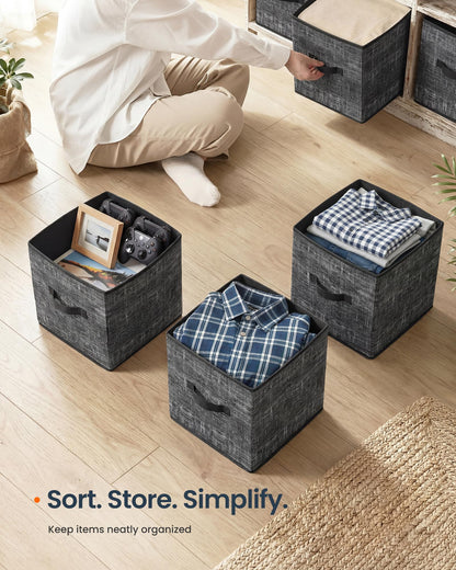 SONGMICS HOME Foldable Storage Cubes Set of 10, Fabric Shelf Organizer Bins with Handles, Closet