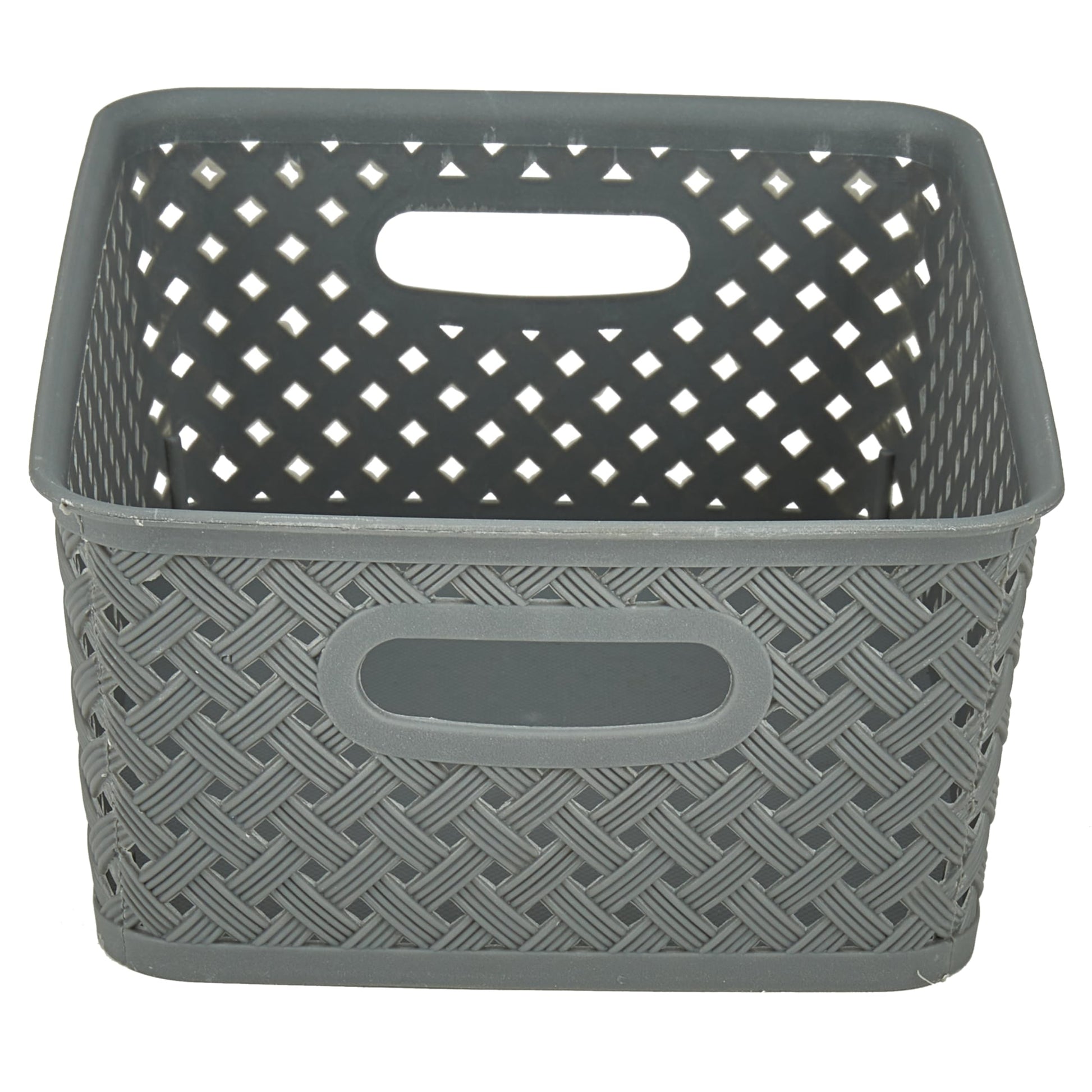 Simplify Small Resin Wicker Tote | Storage Bin | Plastic Organizer | Carrying Handles | Bathroom |