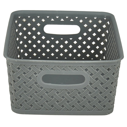 Simplify Small Resin Wicker Tote | Storage Bin | Plastic Organizer | Carrying Handles | Bathroom |