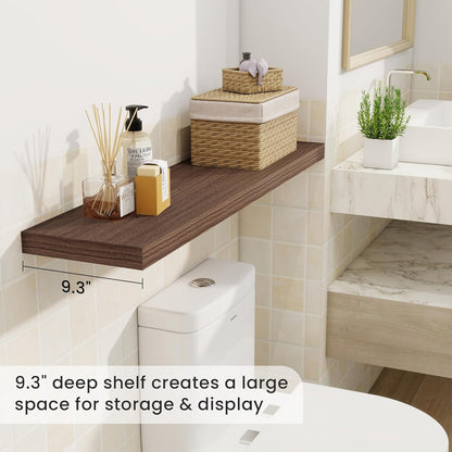 Fun Memories 40" Rustic Wood Floating Shelves with Invisible Brackets for Storage & Decor, Deep Wall Mounted Shelves for Bathroom, Kitchen, Living Room (Walnut, Set of 2)