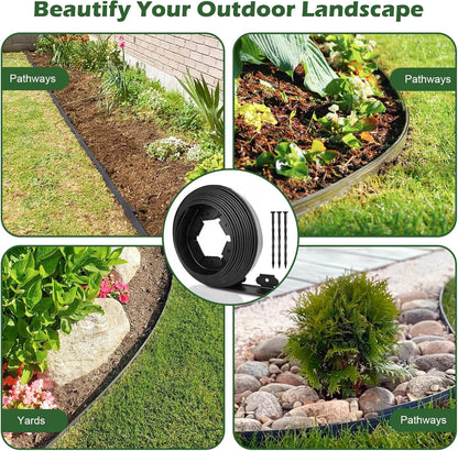 4 in Tall Landscape Edging, 100FT Plastic Garden Border Edging with 120 Anchoring Spikes, Landscape Edging Kit for Garden, Flower Beds and Lawn (Black, 4In x 100FT)