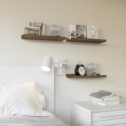 RICHER HOUSE 3 Set Floating Shelves for Wall Decor, Mounted Book Shelf, Nursery Picture Ledge With Lip for Storage, Bedroom, Living Room, Bathroom - Brown