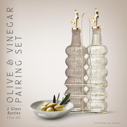 COOK WITH COLOR Glass Olive Oil Bottle Dispenser - 2 Pack- 17oz Oil and Vinegar Cruet - Olive Oil Carafe Decanter for Kitchen