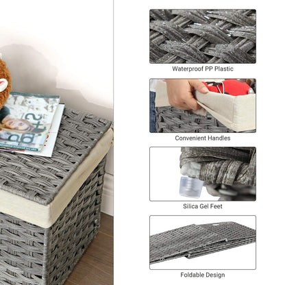 SONGMICS Storage Basket with Lid, Woven Blanket Storage Bin with Handles, Foldable, Removable