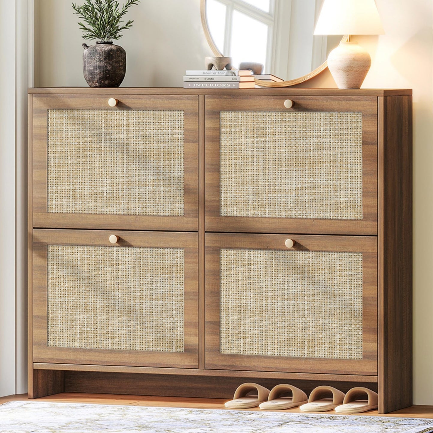 Nicetree Shoe Cabinet Storage for Entryway, 4-Flip Drawer Narrow Shoe Rack with Adjustable Shelves