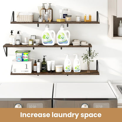 Heimlove 48 Inch Large Floating Bookshelves Set of 3,Rustic Brown Wood Wall Mounted Bookshelves,Heavy Duty Shelves for Living Room,Bedroom,Kitchen,Laundry Room Storage & Decor