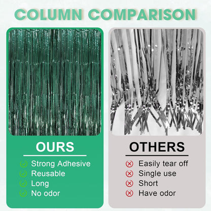3 Pack 3.3 x 8.2 ft Retro Green Foil Fringe Backdrop Curtains, Tinsel Streamers Party Decorations, Fringe Backdrop, Door Shimmer for Christmas
