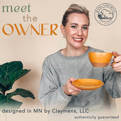 Mora Ceramic Latte Art Mug With Saucer - 10.5 oz, Round Bottom For Perfect Pours - Cafe Cups for Cappuccino, Espresso, Coffee, Tea etc - Porcelain Set for Baristas, Great Gift - Pumpkin Orange