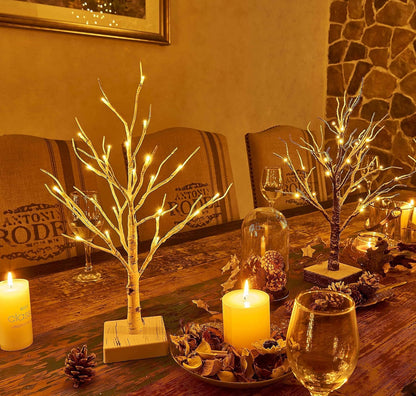 Hairui Lighted Easter Tree with Timer, Tabletop Birch Tree with Lights 18IN 24 LED for Fireplace, Mantle Party Decoration