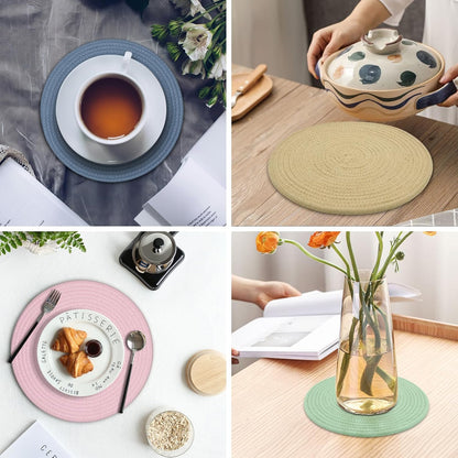 Round Placemats Set of 6, Cotton Rope Woven Table Mats, Hot Pads for Kitchen, Non Slip Heat Resistant Place Mats, 13 Inches Braided Placemat for Farmhouse Decor and Kitchen Table Decor (Blue)