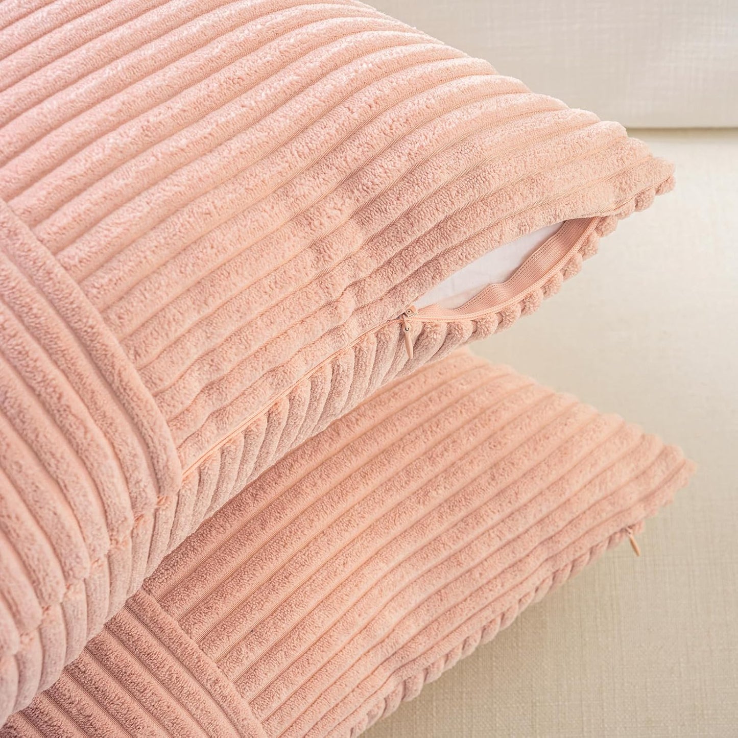 Fancy Homi Set of 2 Peach Boho Long Lumbar Body Decorative Throw Pillow Cover 14x36 Inch for Bed Couch Bedroom Bench, Soft Patchwork Corduroy Textured Pillow Case, Rustic Farmhouse Room Décor