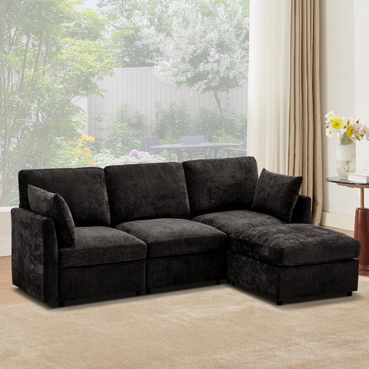 Tbfit 85" Convertible L Shaped Couch, Sectional Sofa for Living Room,Chenille Cloud Couch with