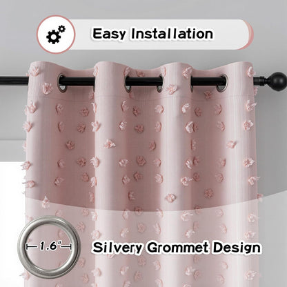 MYSKY HOME 100% Blackout Curtains for Nursery Thermal Insulated Blush Pink Pom Pom Curtain 72 Inch Length for Girls Bedroom 2 Panels Grommet White Sheer Drapes for Kitchen Dining Room Door, 52W x 72L
