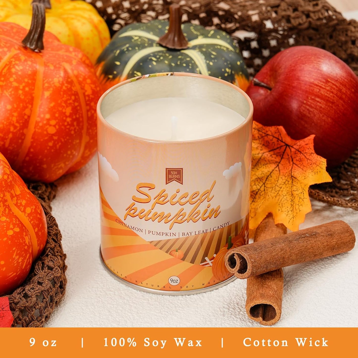 Pumpkin Candle, Fall Scented Candles for Halloween Easter Thanksgiving Day, 9oz Aromatherapy Soy Wax Non Toxic Candle for Home Scented 40 Hours Bruning- Birthday Halloween Gifts for Women Men
