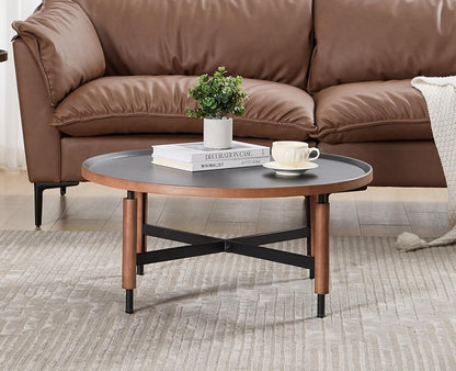 EALSON 31.25" Round Coffee Table Mid Century Modern Coffee Tables with Black Metal Legs/Wooden Top Circle Accent Center Table for Living Room Reception Apartment Office,Walnut