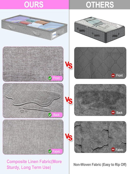 punemi Under Bed Storage Containers, Below 4 Inches Tall Low Profile Underbed Storage, NO STRUCTURE, Soft Foldable Underbed Cloth Storage Bags, Zipper Blanket Storage Container, 2Pack, 20x40x3.7in