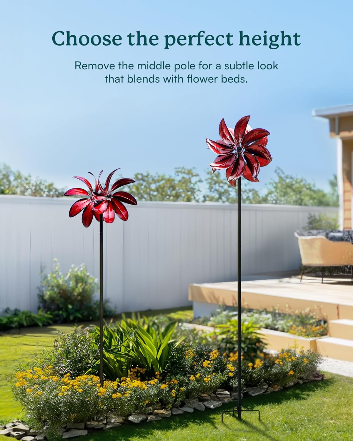 Wind Spinners Outdoor - Red Metal Windmill with Stake for Yard and Garden, Kinetic Wind Sculptures & Spinners, Gift Decor Ideas for Garden Lovers (12" W x 70" H)