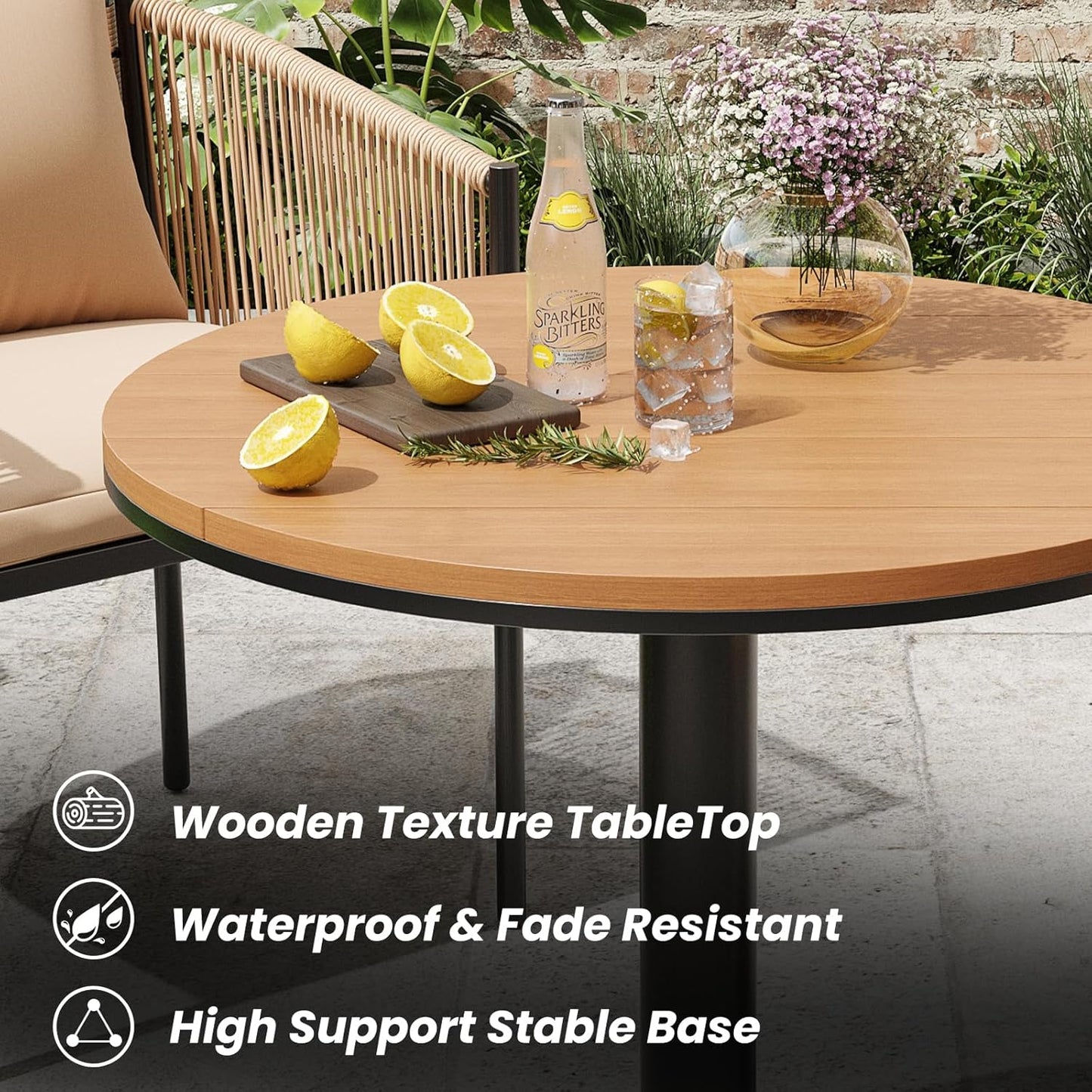 Soohow Patio Furniture Table, Outdoor Dining Set of Patio Table, Plastic Wooden Top Outdoor Furniture Table for Lawn, Deck, Backyard, Poolside