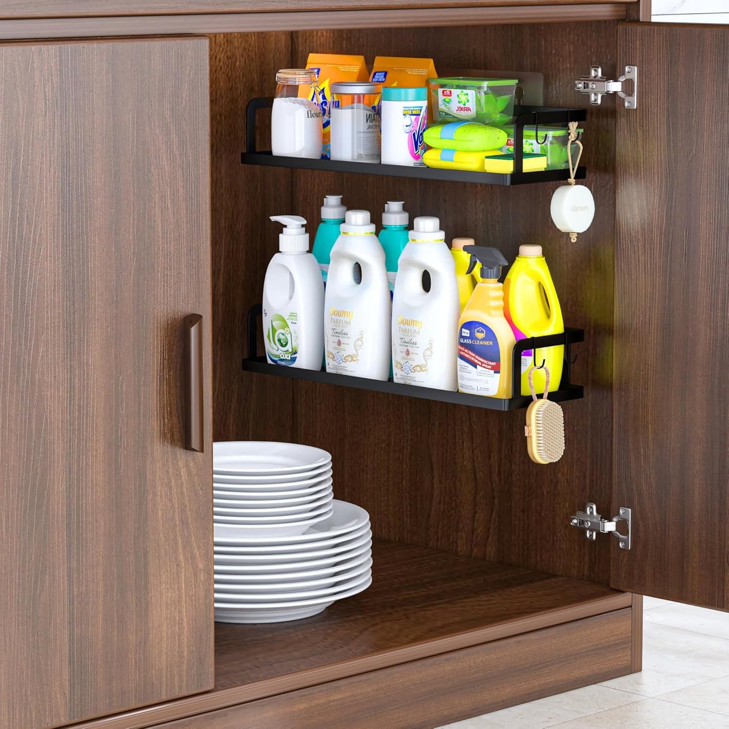 PUSDON Metal Wall Hanging Basket 2 Packs DIY Suitable for Multiple Scenes - Large Black Hollowout