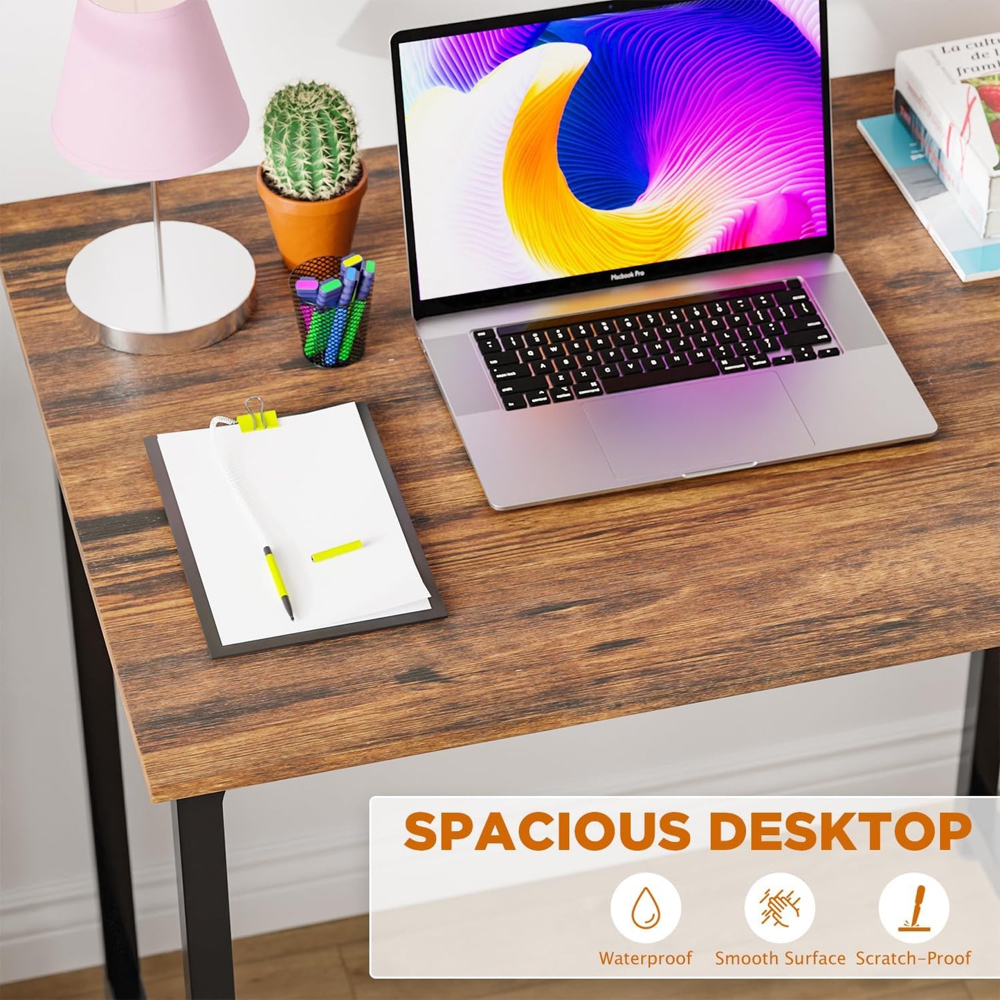 PayLessHere | 32 Inch Computer Desk | Brown | Office Desk with Metal Frame, Adjustable Feet | Water-Resistant, Scratchproof Surface | Sturdy Writing Table for Home Office or Study | Pack of 1