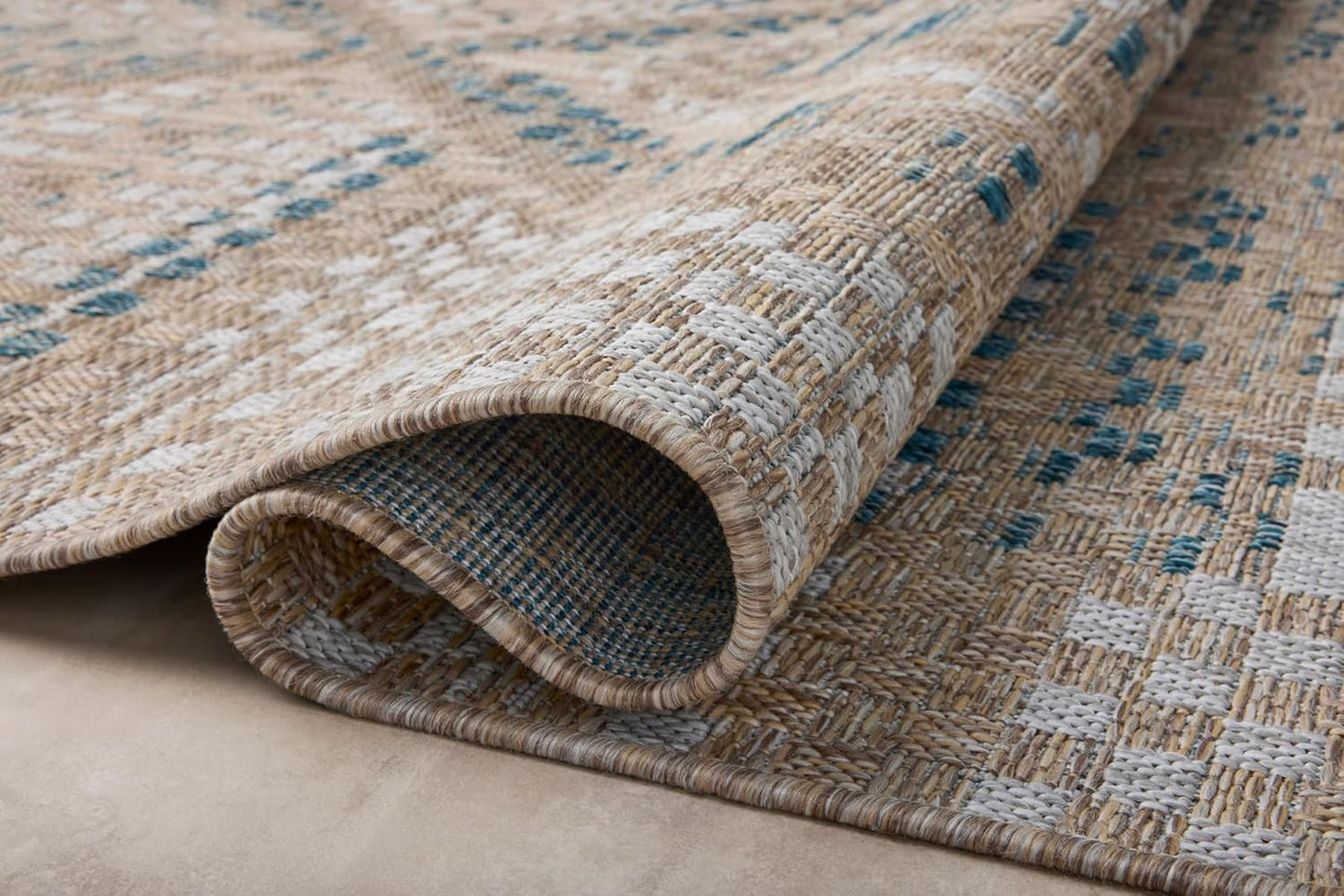 Loloi Amber Lewis Topanga Collection TOP-04 Natural/Aqua 2'-3" x 3'-9" Indoor/Outdoor Area Rug