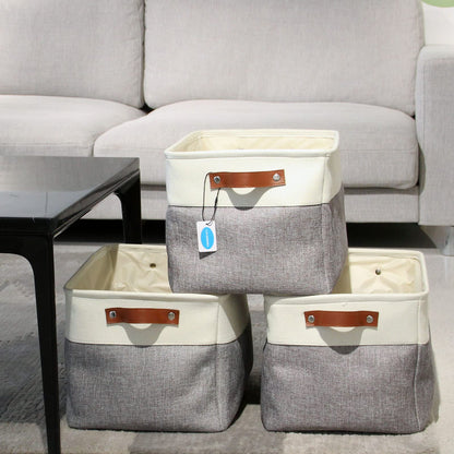 Casaphoria 3Pcs Collapsible Cube Fabric Storage Baskets with Handles,Foldable Canvas Storage
