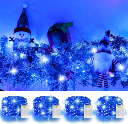 4 Pack 60LED Christmas Fairy Lights Battery Operated - 20FT Twinkle Lights with 2 Lighting Modes Indoor Outdoor, Waterproof Led Fairy String Lights for Bedroom, Classroom, Dorm, DIY Decor, Blue