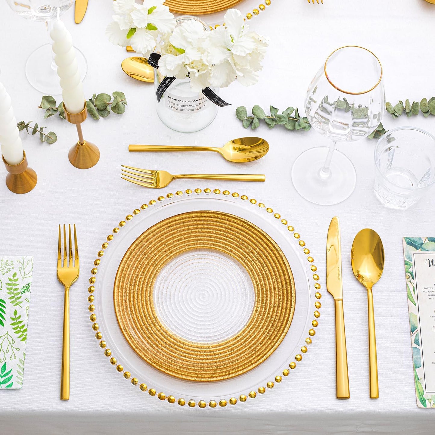 KINGSTONE Gold Silverware Set, 40-Piece Forged Flatware Set Cutlery Set Premium Stainless Steel, Service for 8, for Kitchen, Home, Wedding, Party, Mirror Polished Dishwasher Safe