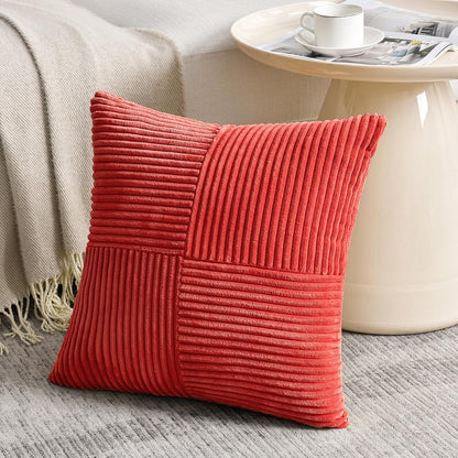 Fancy Homi 2 Packs Red Decorative Throw Pillow Covers 22x22 Inch for Living Room Couch Bed Sofa, Holiday Christmas Home Decor Gift, Soft Corss Corduroy Patchwork Accent Square Cushion Case 55x55 cm